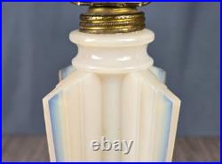 Aladdin Alacite Glass boudoir table lamp, G-252 model, Art Deco Uranium w finial