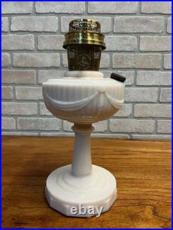 Aladdin Alacite Tall Lincoln Drape Oil Lamp with Model 23 Burner Pink White