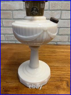 Aladdin Alacite Tall Lincoln Drape Oil Lamp with Model 23 Burner Pink White