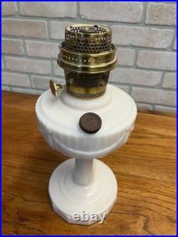 Aladdin Alacite Tall Lincoln Drape Oil Lamp with Model 23 Burner Pink White