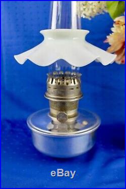 Aladdin Aluminum Font Oil Shelf Lamp Model 23 Burner White Skirt Shade & Chimney