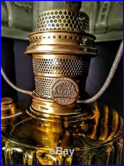 Aladdin Amber Corinthian Kerosene Oil Lamp & Shade with Marked Lock's on Chimney