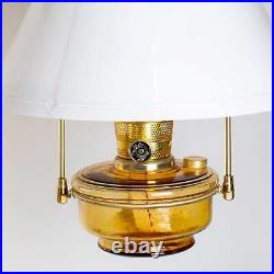 Aladdin Amber Regency Brass Hanging Oil Lamp with Opal Shade and Brass Trim