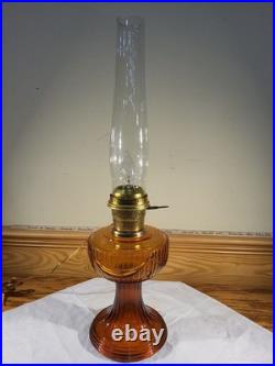 Aladdin Amber Short Lincoln Drape Electric Lamp Brass Burner Lox On Chimney