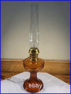 Aladdin Amber Short Lincoln Drape Electric Lamp Brass Burner Lox On Chimney