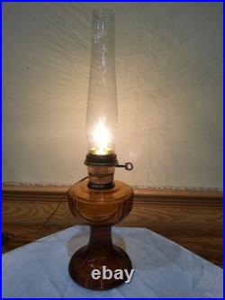 Aladdin Amber Short Lincoln Drape Electric Lamp Brass Burner Lox On Chimney