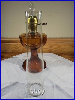 Aladdin Amber Short Lincoln Drape Electric Lamp Brass Burner Lox On Chimney