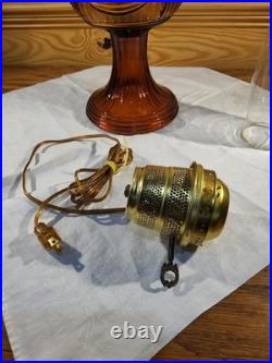 Aladdin Amber Short Lincoln Drape Electric Lamp Brass Burner Lox On Chimney