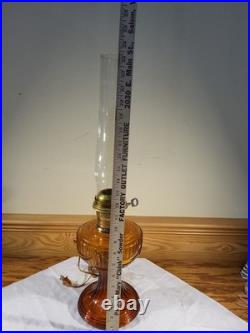 Aladdin Amber Short Lincoln Drape Electric Lamp Brass Burner Lox On Chimney