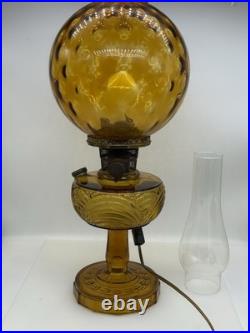 Aladdin Amber Washington Drape Oil Lamp With Fenton Style Glass Shade 21 Tall