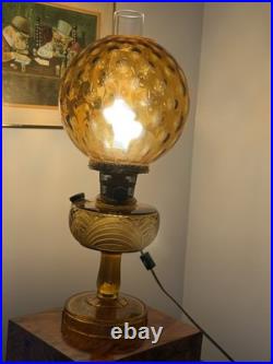 Aladdin Amber Washington Drape Oil Lamp With Fenton Style Glass Shade 21 Tall