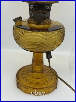 Aladdin Amber Washington Drape Oil Lamp With Fenton Style Glass Shade 21 Tall