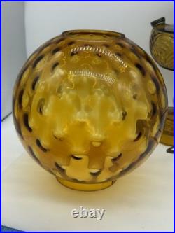 Aladdin Amber Washington Drape Oil Lamp With Fenton Style Glass Shade 21 Tall