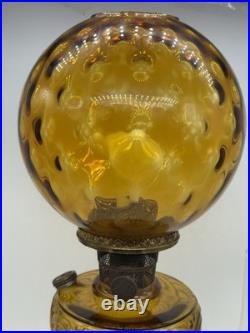 Aladdin Amber Washington Drape Oil Lamp With Fenton Style Glass Shade 21 Tall