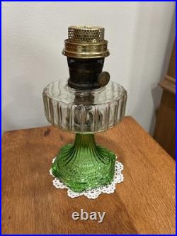 Aladdin B-105 Corinthian Model B Uranium Glass Oil Lamp Green Base