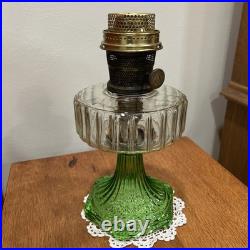 Aladdin B-105 Corinthian Model B Uranium Glass Oil Lamp Green Base