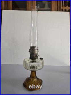 Aladdin B-106 Corinthian Clear Over Amber Oil Lamp, Model B Burner, Chimney 1936