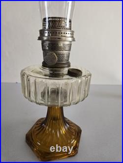 Aladdin B-106 Corinthian Clear Over Amber Oil Lamp, Model B Burner, Chimney 1936