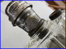 Aladdin B-106 Corinthian Clear Over Amber Oil Lamp, Model B Burner, Chimney 1936