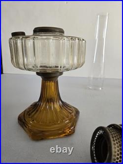 Aladdin B-106 Corinthian Clear Over Amber Oil Lamp, Model B Burner, Chimney 1936