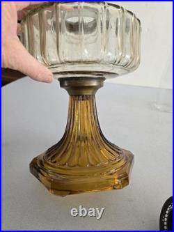 Aladdin B-106 Corinthian Clear Over Amber Oil Lamp, Model B Burner, Chimney 1936