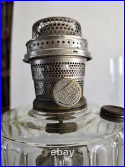 Aladdin B-106 Corinthian Clear Over Amber Oil Lamp, Model B Burner, Chimney 1936