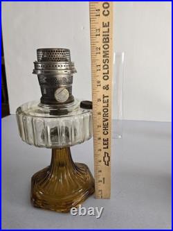 Aladdin B-106 Corinthian Clear Over Amber Oil Lamp, Model B Burner, Chimney 1936