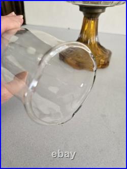 Aladdin B-106 Corinthian Clear Over Amber Oil Lamp, Model B Burner, Chimney 1936