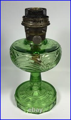 Aladdin B-54 Washington Drape Green Glass Oil Lamp With Model B Burner Glows UV