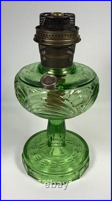 Aladdin B-54 Washington Drape Green Glass Oil Lamp With Model B Burner Glows UV