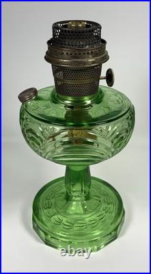 Aladdin B-54 Washington Drape Green Glass Oil Lamp With Model B Burner Glows UV