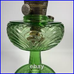 Aladdin B-54 Washington Drape Green Glass Oil Lamp With Model B Burner Glows UV