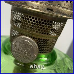 Aladdin B-54 Washington Drape Green Glass Oil Lamp With Model B Burner Glows UV