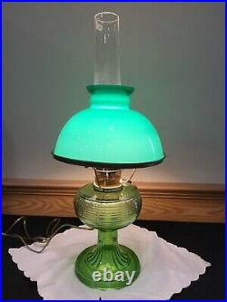 Aladdin B-81 Green Crystal Beehive Table Lamp Green Cased Shade Electrified