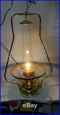 Aladdin BH23 Brass Heritage Hanging Lamp with M750 Blue Rose Shade ELECTRIC