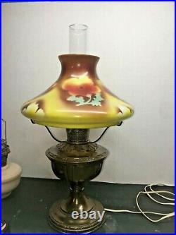 Aladdin BRASS Lamp 1915/1919 FLORAL Glass Shade, ELECTRIFIED