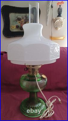 Aladdin Beehive Green Glass Kerosine Oil Lamp Shade Chimney Spider