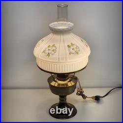 Aladdin Brass Kerosene Electric Lamp Crystal Dogwood Glass Shade Converted VTG