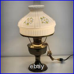 Aladdin Brass Kerosene Electric Lamp Crystal Dogwood Glass Shade Converted VTG