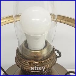 Aladdin Brass Kerosene Electric Lamp Crystal Dogwood Glass Shade Converted VTG
