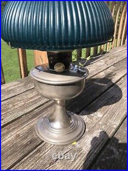 Aladdin Brass Lamp, Model B Burner New Wick, Lox-On Chimney Green shade England