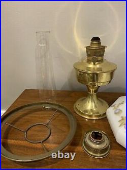 Aladdin Brass Model 23 Oil Lamp With Signed 9 Panel Morning Glory Shade