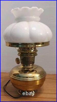 Aladdin Brass Model 9 Converted Electric Oil Lamp With Milk Glass Mellon 7 Shade
