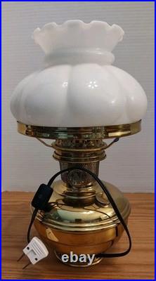 Aladdin Brass Model 9 Converted Electric Oil Lamp With Milk Glass Mellon 7 Shade