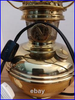 Aladdin Brass Model 9 Converted Electric Oil Lamp With Milk Glass Mellon 7 Shade