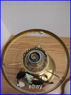Aladdin Brass Model 9 Converted Electric Oil Lamp With Milk Glass Mellon 7 Shade