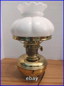 Aladdin Brass Model 9 Converted Electric Oil Lamp With Milk Glass Mellon 7 Shade