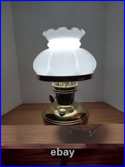 Aladdin Brass Model 9 Converted Electric Oil Lamp With Milk Glass Mellon 7 Shade
