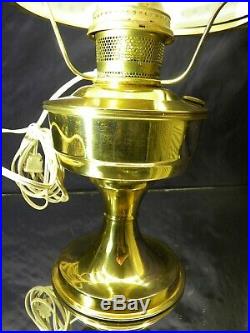 Aladdin Brass Oil Lamp Electric Burner/Chimney and 10 White Hobnail Shade