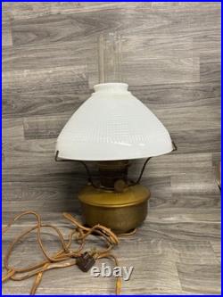 Aladdin Brass Oil Lamp Electrified Model 8 White Milk Glass Shade